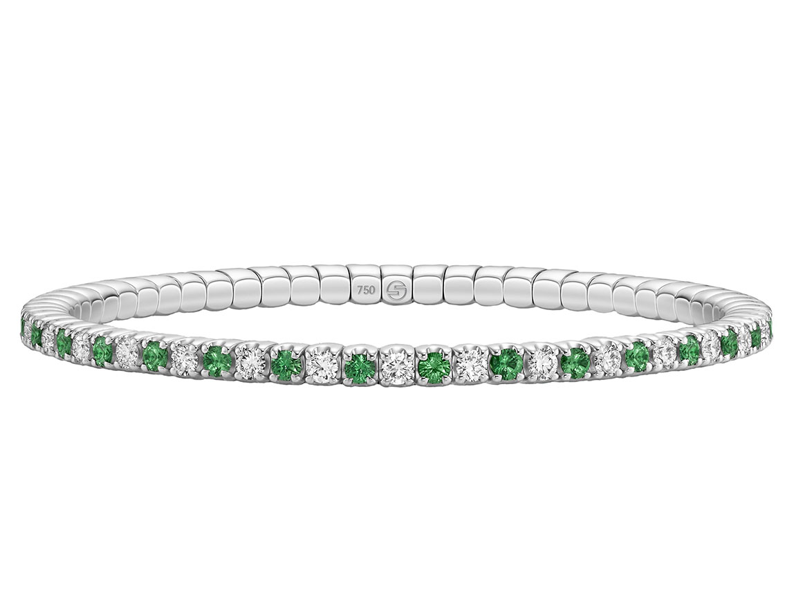 Scheffel Armband Stretch 18kt Weißgold 15,9g Diamanten 1,98ct Tsavorite 1,96ct