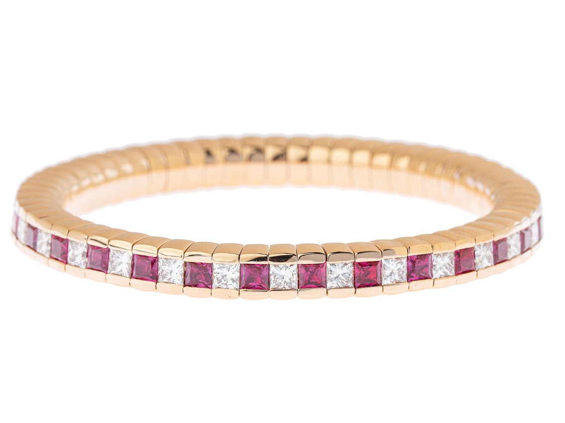 Scheffel Armband Stretch 18kt Roségold 44,2g Diamanten 5,06ct Rubine 6,22ct Neu