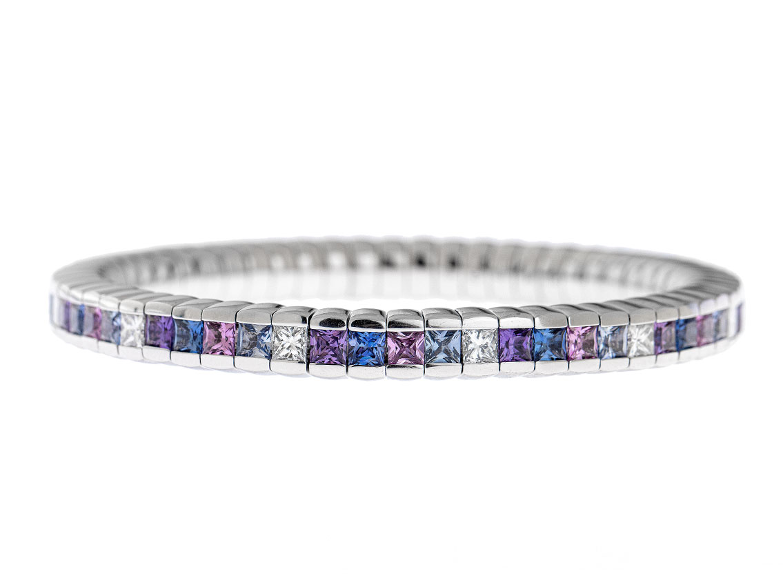 Scheffel Armband Stretch 18kt Weißgold 48,2g Diamanten 1,93ct Saphire 7,99ct