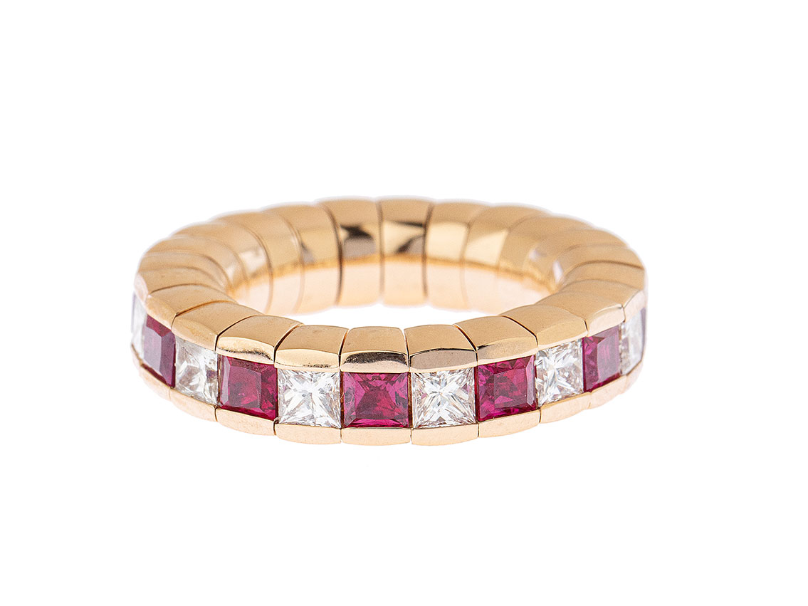 Scheffel Ring Stretch 18kt Roségold 14,4g Diamanten 2,40ct Rubine 3,01ct Neu
