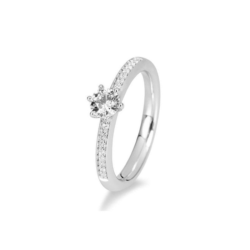 Saint Maurice Trauring 14kt Weißgold 3,6g Gr.53 Diamanten 0,49ct Neu