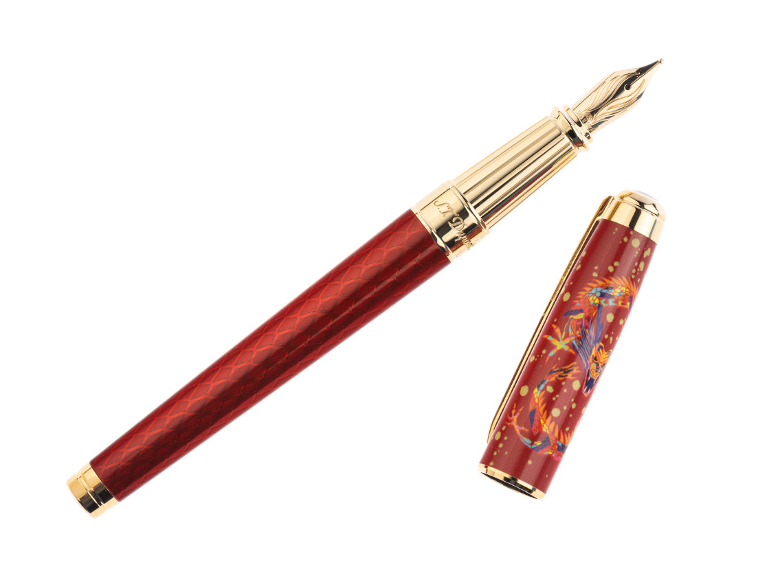 S.T. Dupont Füller/ Kugelschreiber Dragon Gelbgold Burgundy Ref.420026L Box&Pap. Full Set Neu
