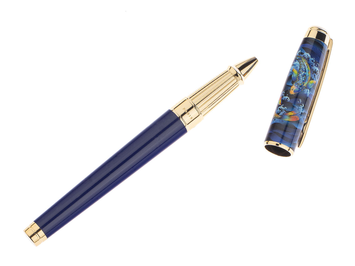 S.T. Dupont Kugelschreiber Koi Fisch Gelbgold blau Ref.422005L