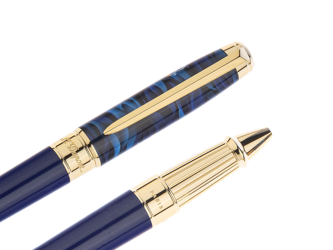 S.T. Dupont Kugelschreiber Koi Fisch Gelbgold blau Ref.422005L