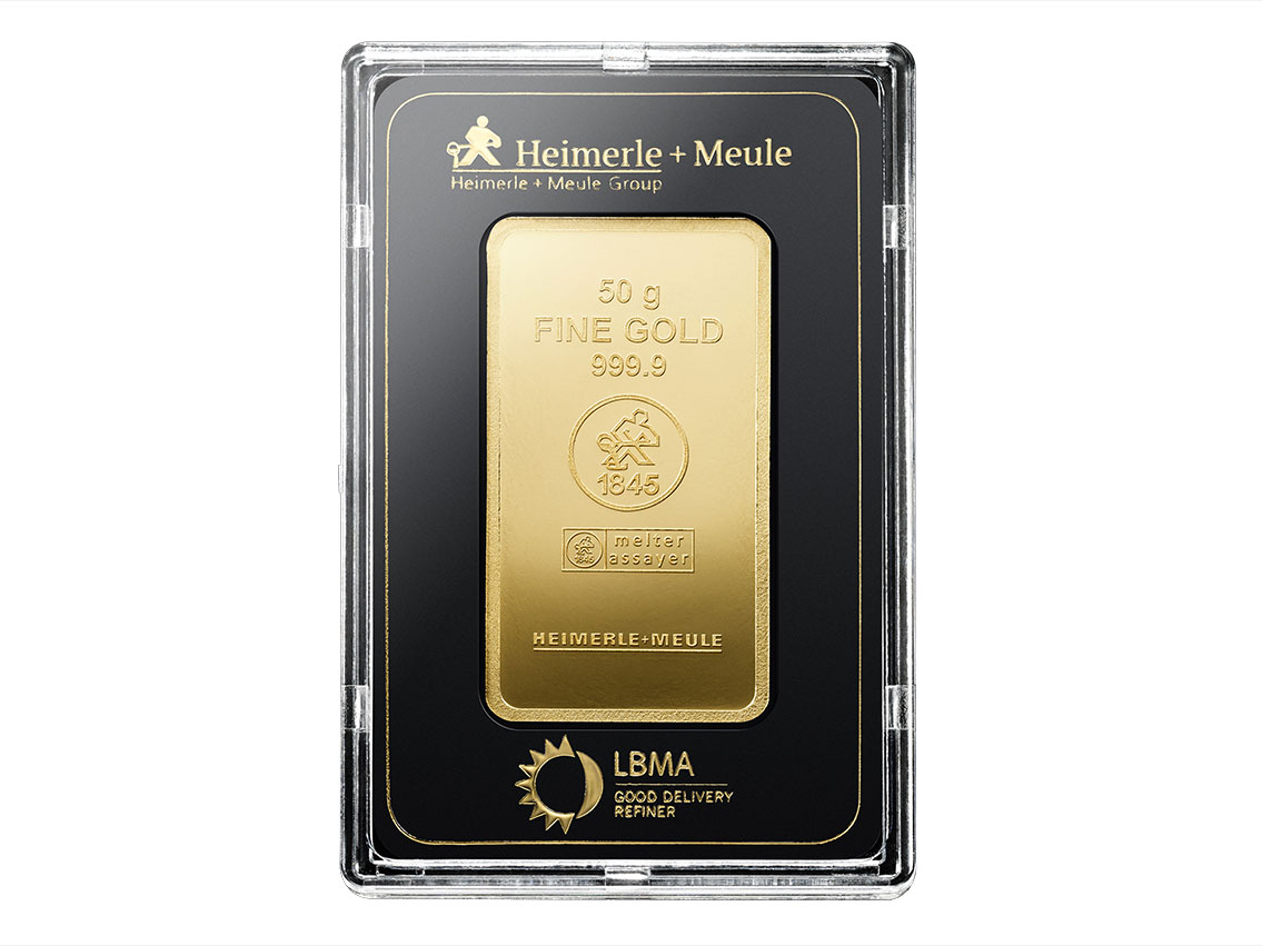 Goldbarren 999 Feingold 50g Blisterkarte LBMA zertifiziert