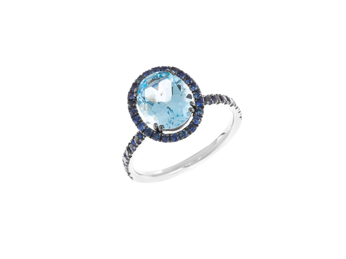 Alberti Ring 18kt Weißgold 3,1g Saphir 0,78ct Topas 2,95ct 