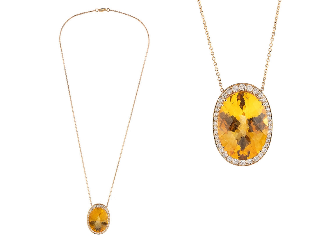 Alberti Halskette Anhänger Oval 18kt Roségold 13,9g Diamanten 1,13ct Citrin 28,7ct 450mm
