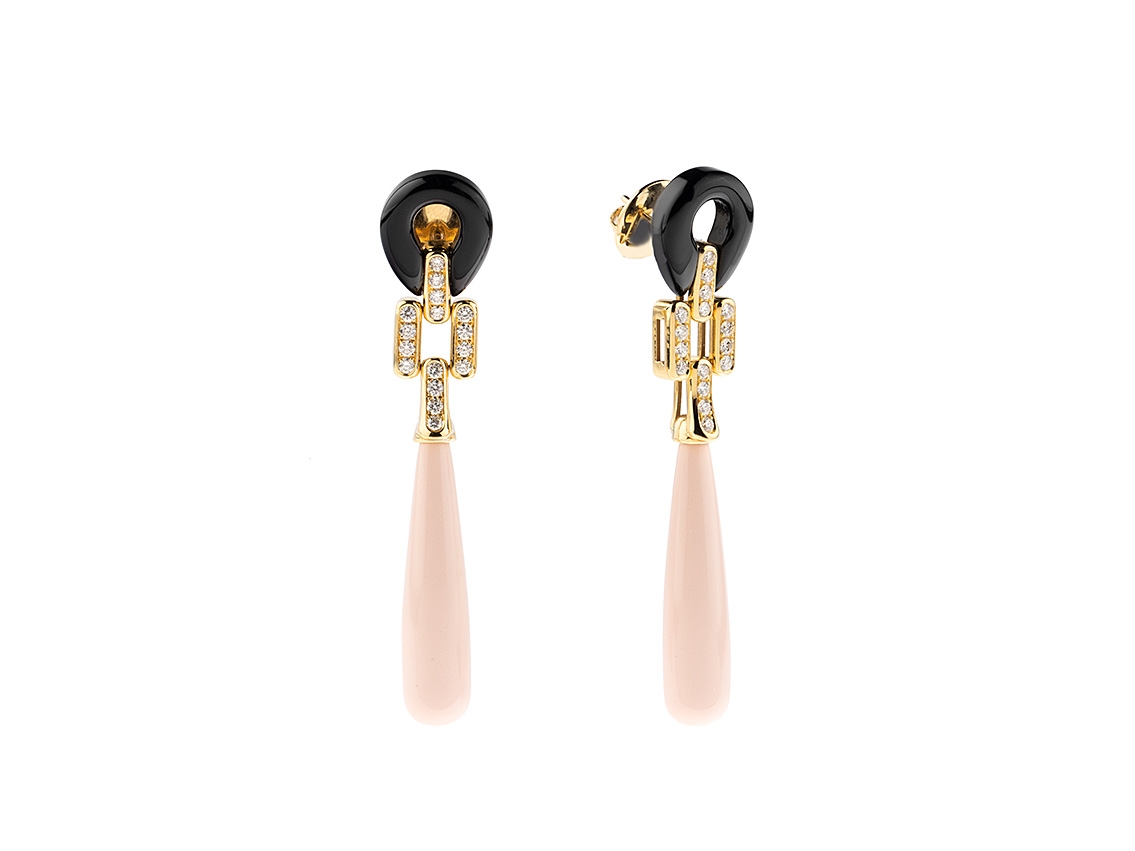 Alberti Ohrschmuck 18kt Gelbgold 13,3g Diamanten 0,58ct Korallen Onyx mit Zertifikat