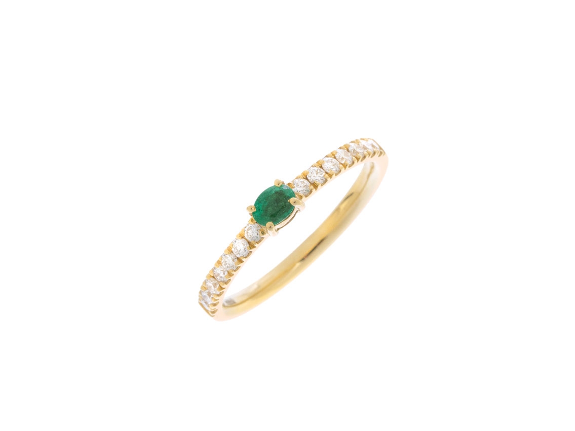 Alberti Ring 18kt Gelbgold 2,4g Diamanten 0,27ct Smaragd 0,20ct 