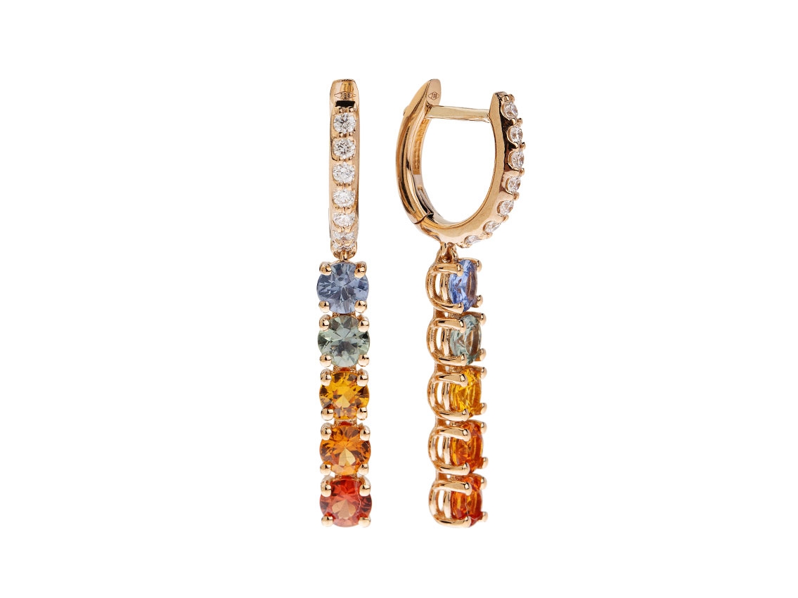 Alberti Ohrschmuck 18kt Roségold 3,5g Regenbogen Diamanten 0,17ct Saphire 1,93ct