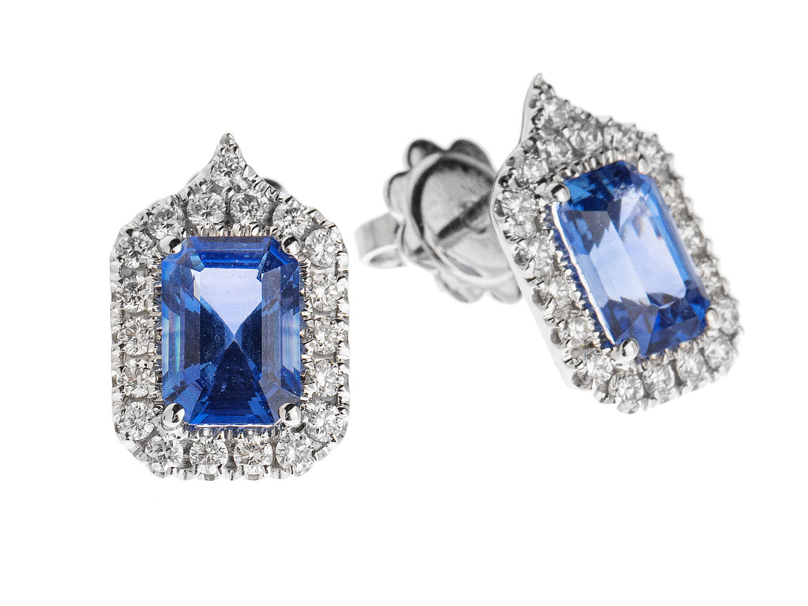 Alberti Ohrschmuck Ohrstecker 18kt Weißgold 3,4g Diamanten 0,46ct Saphir 2,19ct 