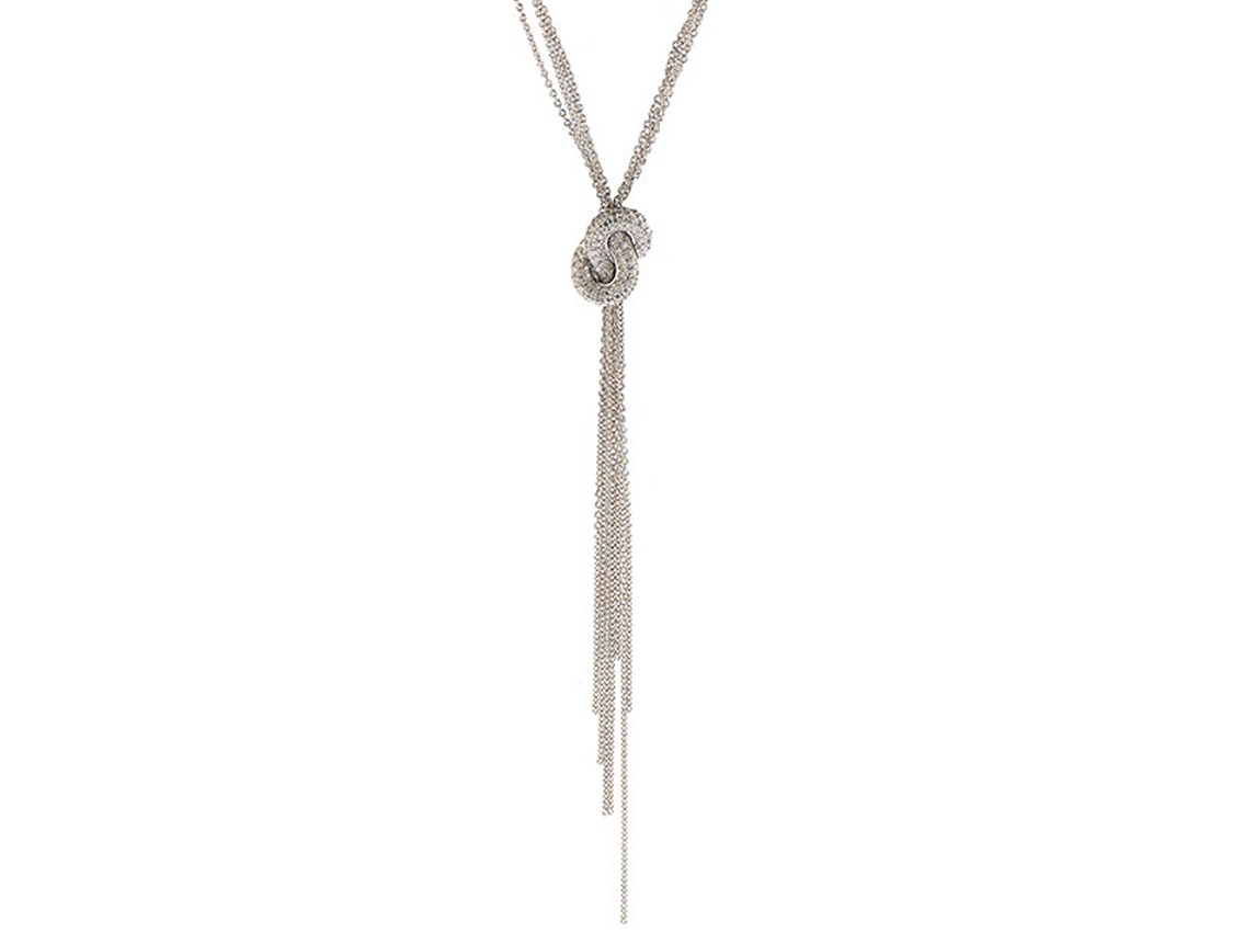 Halskette Multikette Anhänger Knoten 18kt Weißgold 14,6g Diamanten 1,40ct 405mm