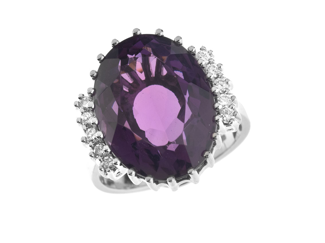 Ring 14kt Weißgold 8,9g Diamanten 0,32ct Amethyst 