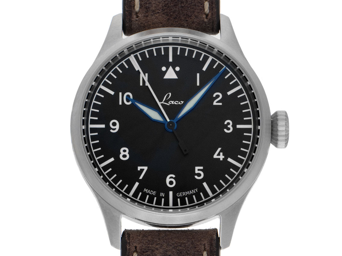 Laco Fliegeruhr Stuttgart Pro Stahl Automatik Armband Leder 37mm Ref.862141_46 Box&Pap. Full Set Neu