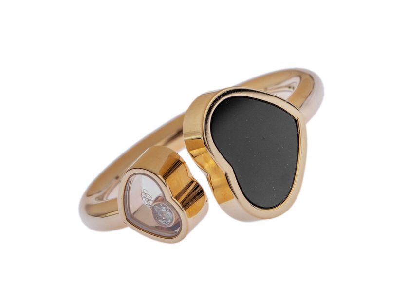 Chopard Ring Happy Hearts 18kt Roségold Diamant 0,05ct Onyx 3,8g mit Box und Papiere