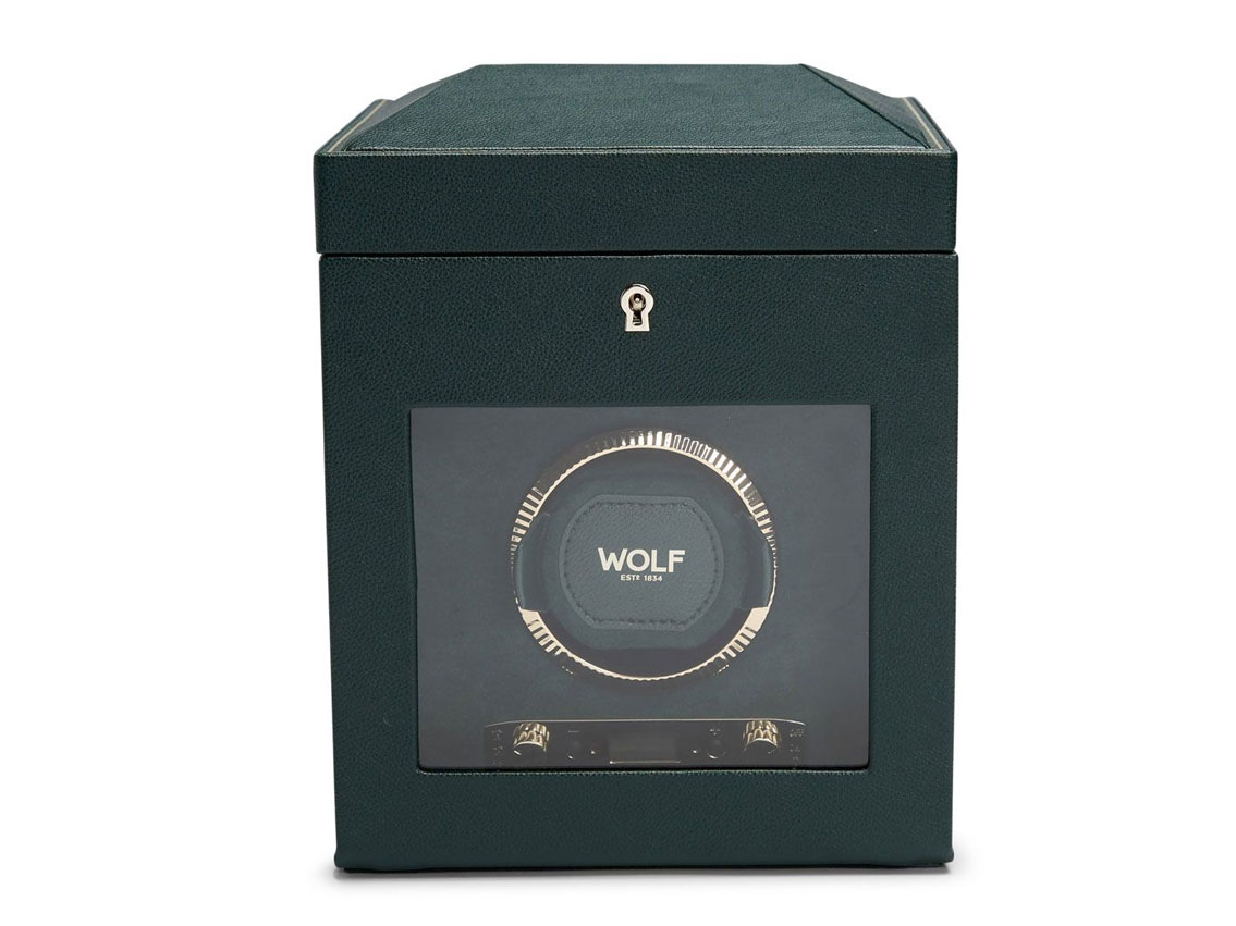 Wolf British Racing Green Single Uhrenbeweger mit Aufbewahrungsfach Leder Ref.792141 197 x 203 x 248mm