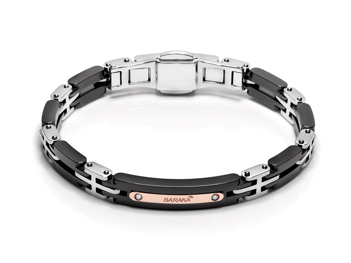 Baraka Armband 18kt Roségold Stahl Keramik Diamanten 0,04ct Neu