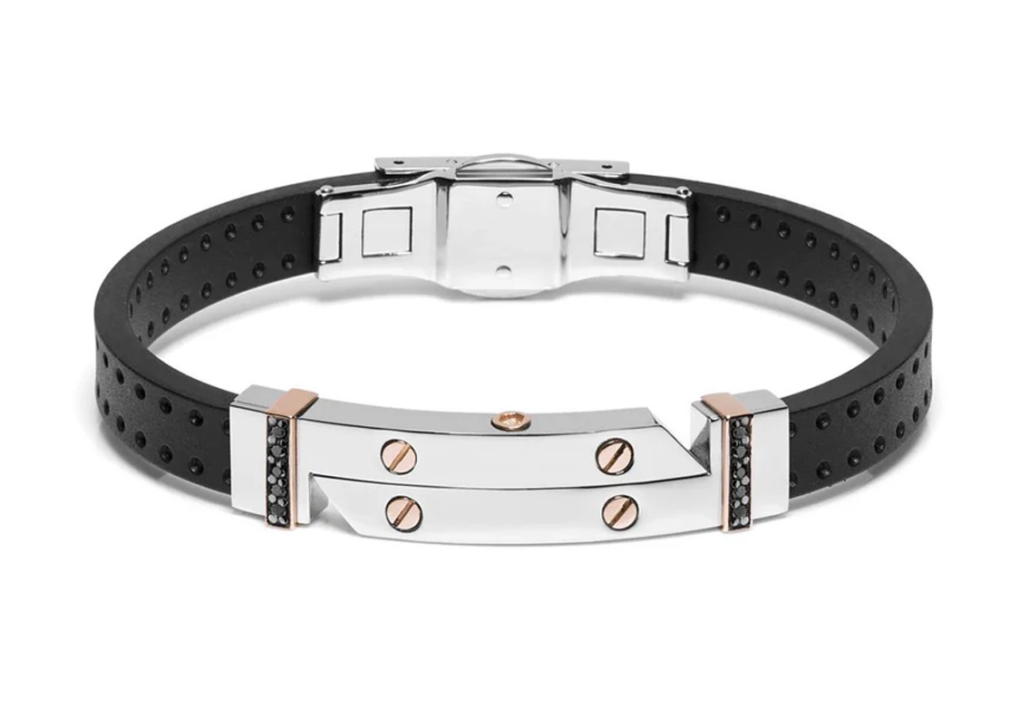 Baraka Armband 18kt Roségold Stahl Kautschuk 0,30g Black Diamant 0,15ct