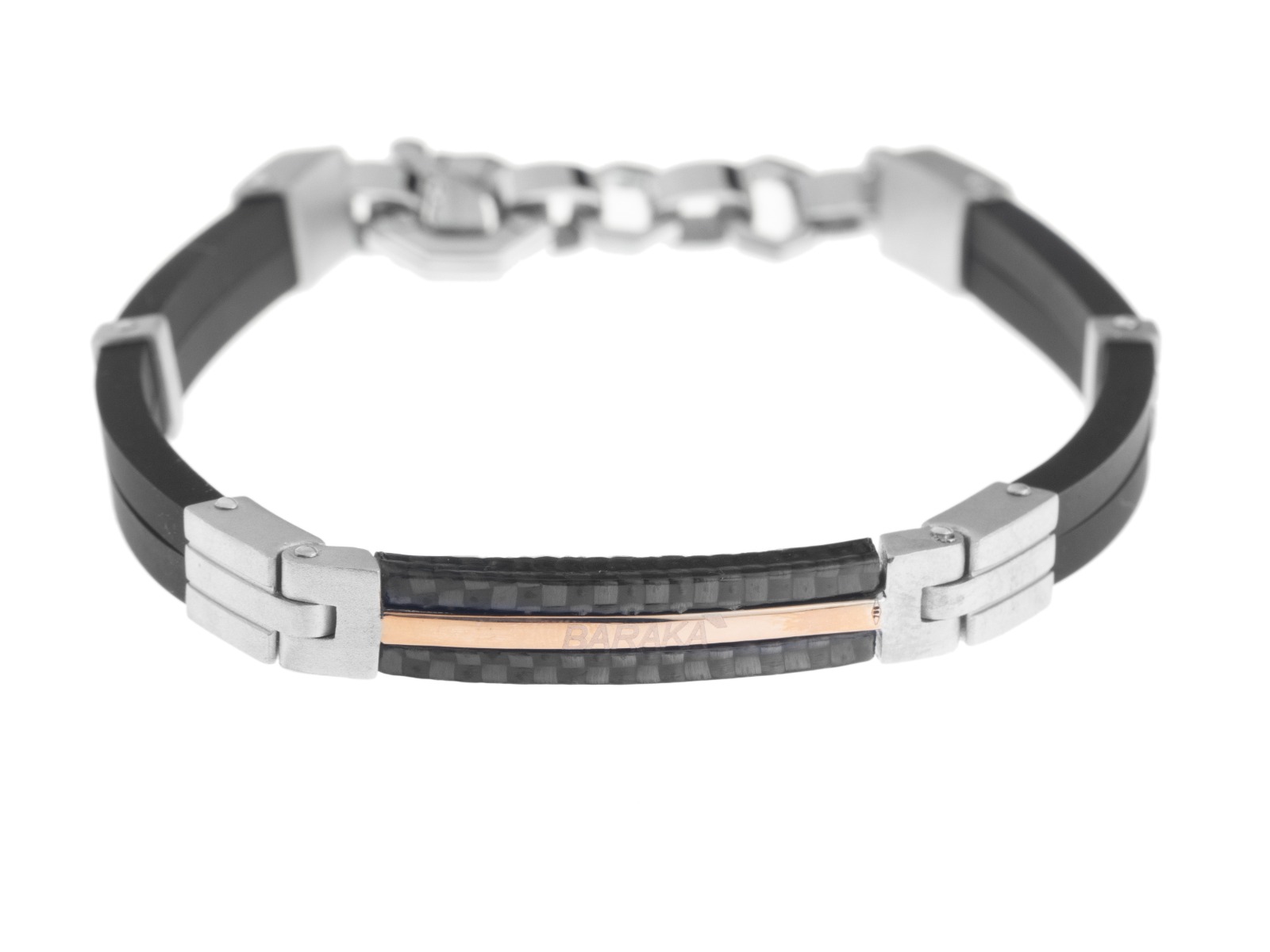 Baraka Armband 18kt Roségold Stahl 925er Silber Carbon Kautschuk 20,0g Diamant 0,02ct