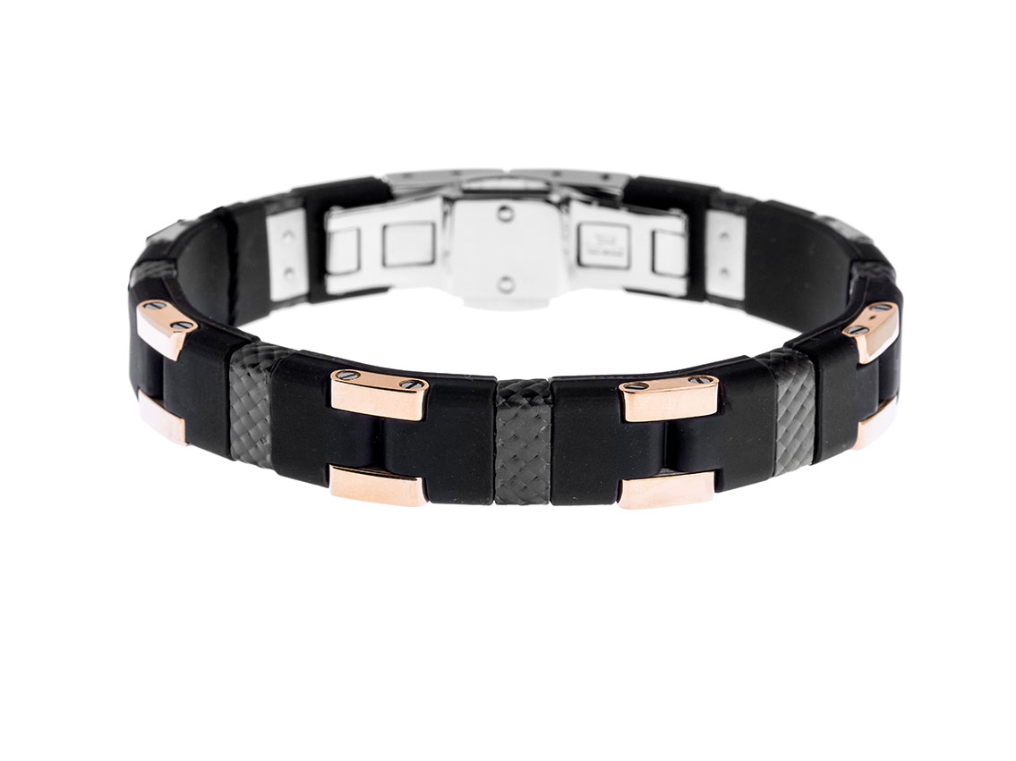 Baraka Armband 18kt Roségold Stahl 925er Silber Carbon Kautschuk Neu
