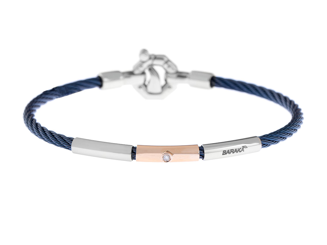 Baraka Armband 18kt Roségold Stahl PVD blau Diamanten 0,04ct Neu