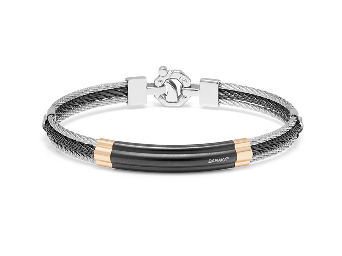 Baraka Armband 18kt Roségold Stahl PVD schwarz Diamant 0,02ct Neu