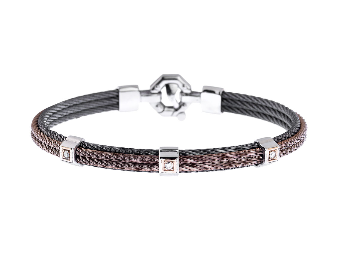 Baraka Armband 18kt Roségold Stahl PVD schwarz braun Diamanten 0,11ct Neu