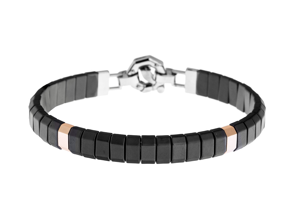Baraka Armband 18kt Roségold Stahl Keramik Titan 26,0g Diamant 0,02ct