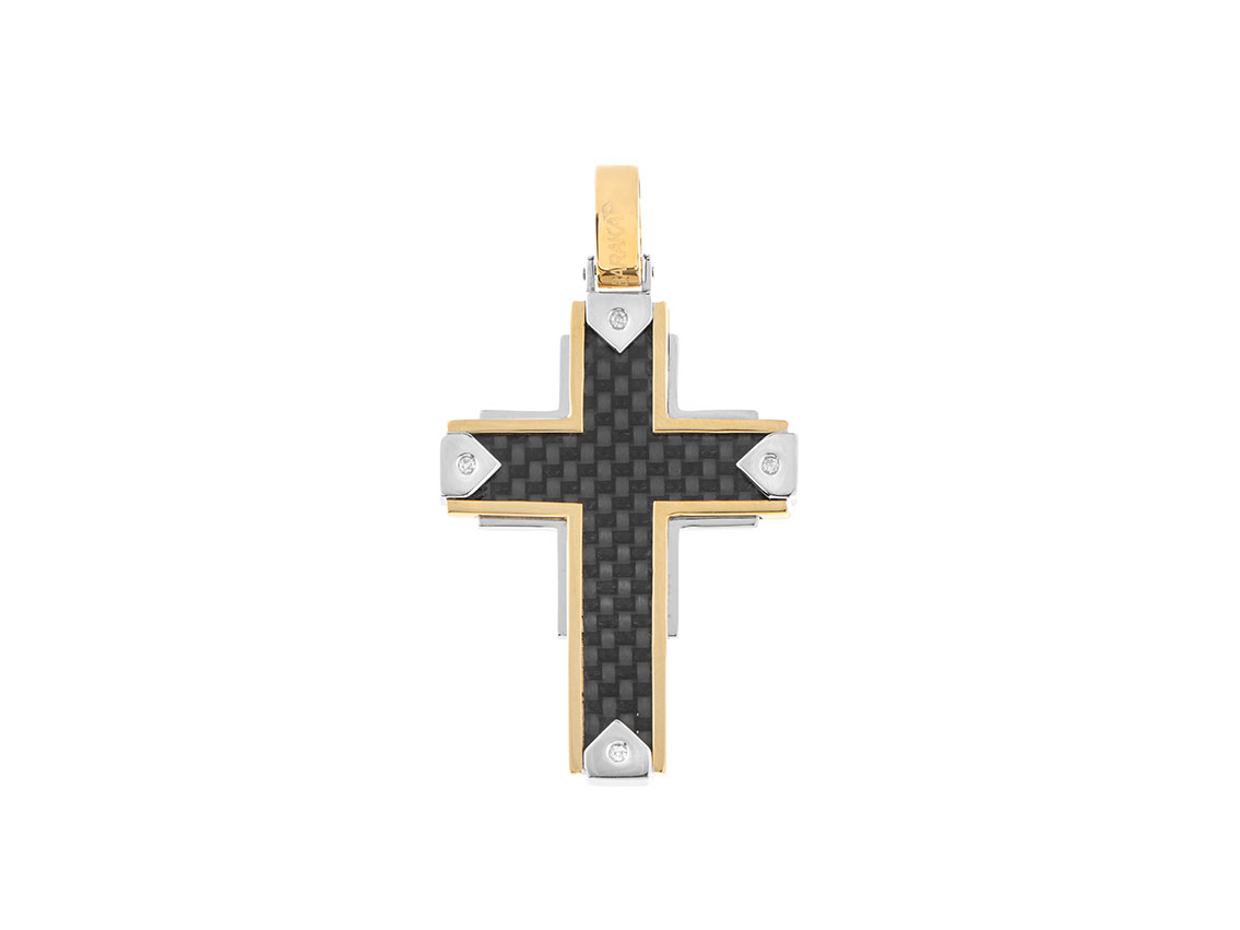 Baraka Anhänger Kreuz 18kt Gelb/Weißgold Carbon 12,0g Diamanten 0,04ct