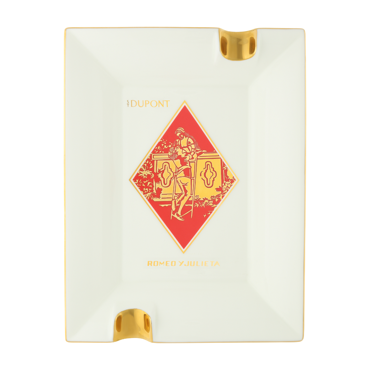 S.T. Dupont Zigarren Aschenbecher Romeo y Julieta Porzellan Weiß Gelbgold Rot Ref.006450 Full Set 