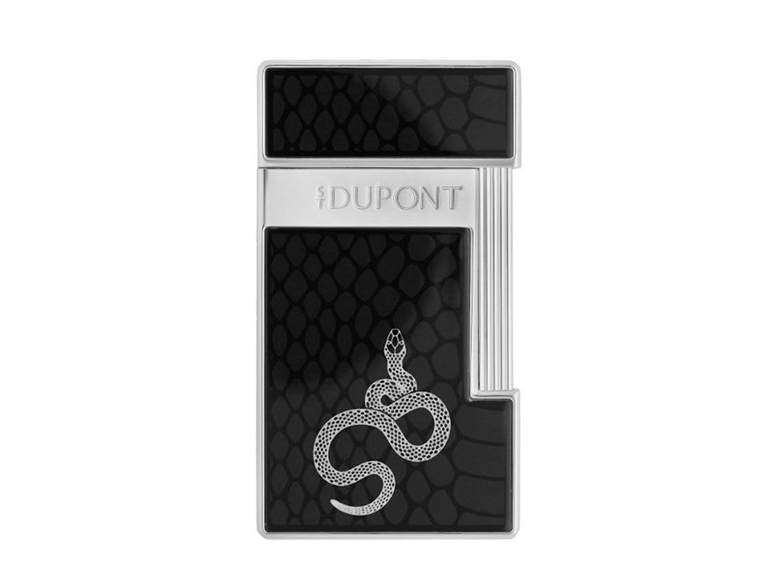S.T. Dupont Feuerzeug Slimmy Snake Schwarz Chrome Ref.028076 Full Set