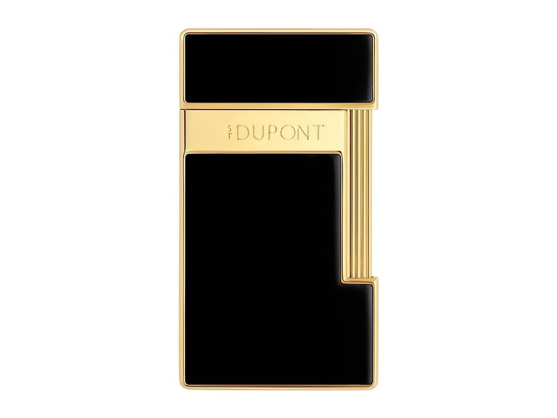 S.T. Dupont Feuerzeug Slimmy Chinalack Schwarz Gelbgold Ref.028222 Full Set