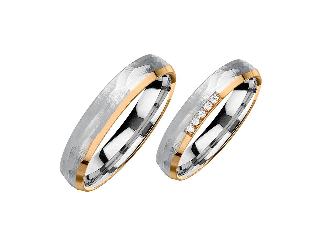 Fischer Trauring Ehering Verlobungsring Freundschaftring Set Weißgold Aprikotgold Diamanten Neu
