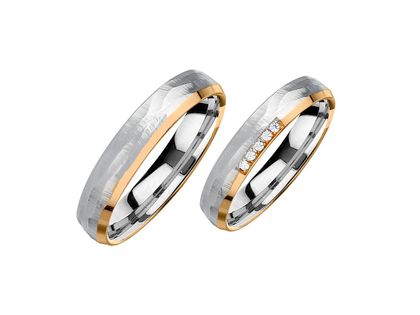 Fischer Trauring Ehering Verlobungsring Freundschaftring Set Weißgold Aprikotgold Diamanten Neu