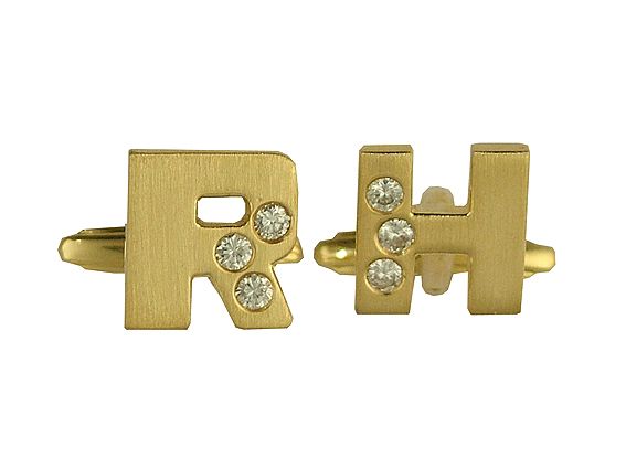 Manschettenknöpfe Initialen RH Gelbgold Diamond 0,45ct NEU