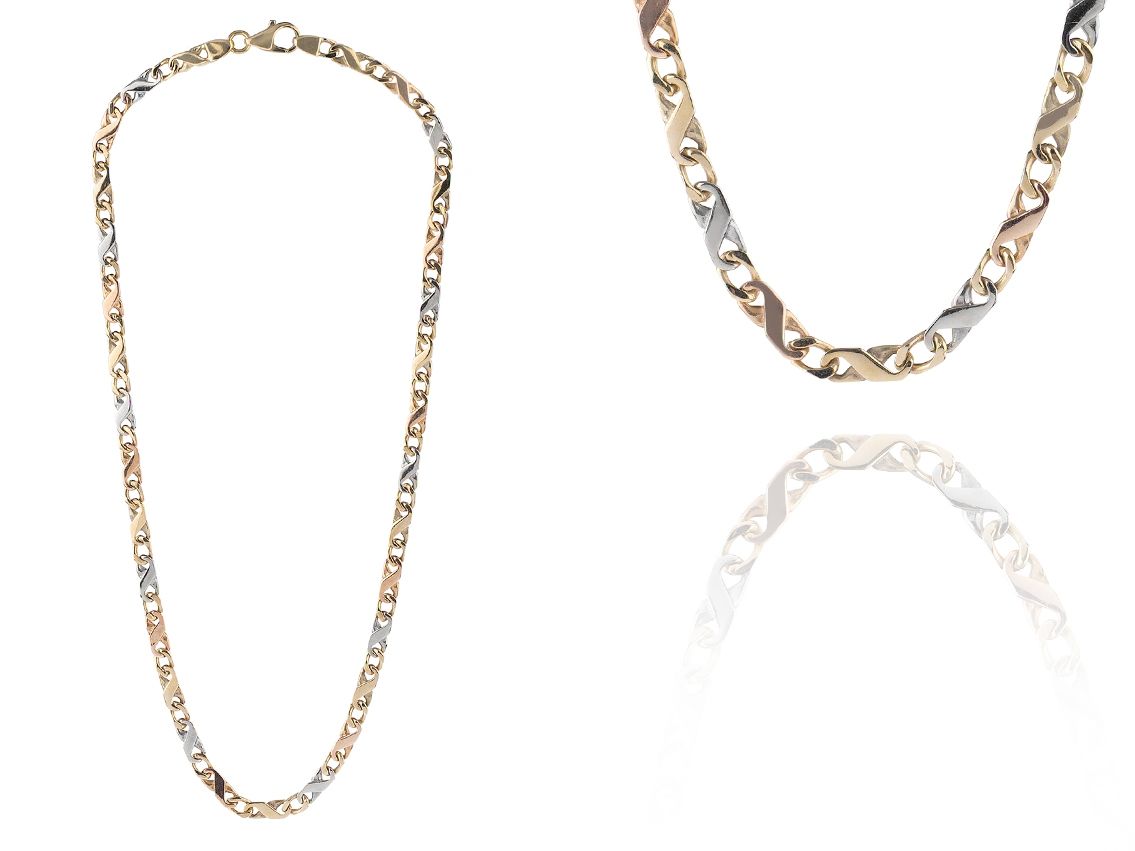 Set Halskette + Armband 14kt Gelbgold/ Roségold/ Weißgold 34g