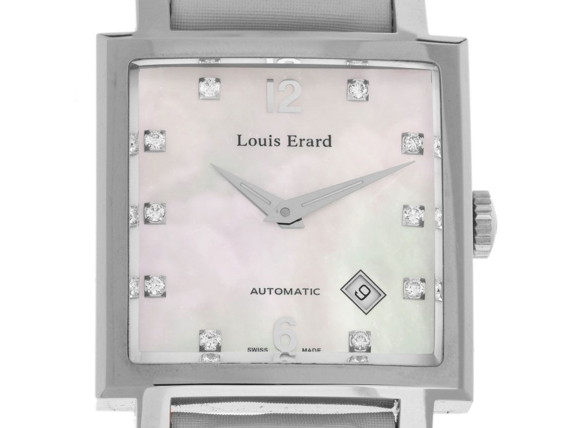 Louis Erard La Carre Date Stahl Diamond Perlmutt 35x35mm Neu