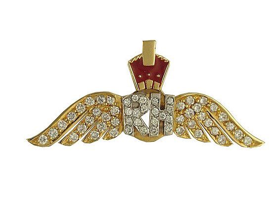 Anstecknadel Initialen RH 18kt Gelbgold Diamanaten 0,80ct Handarbeit Neu 