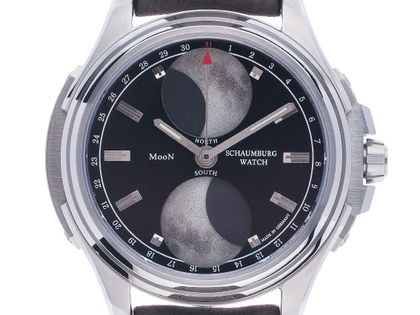 Schaumburg Watch Urbanic Double Moon schwarz Stahl Automatik Armband Leder 45mm Box&Pap. Full Set Neu