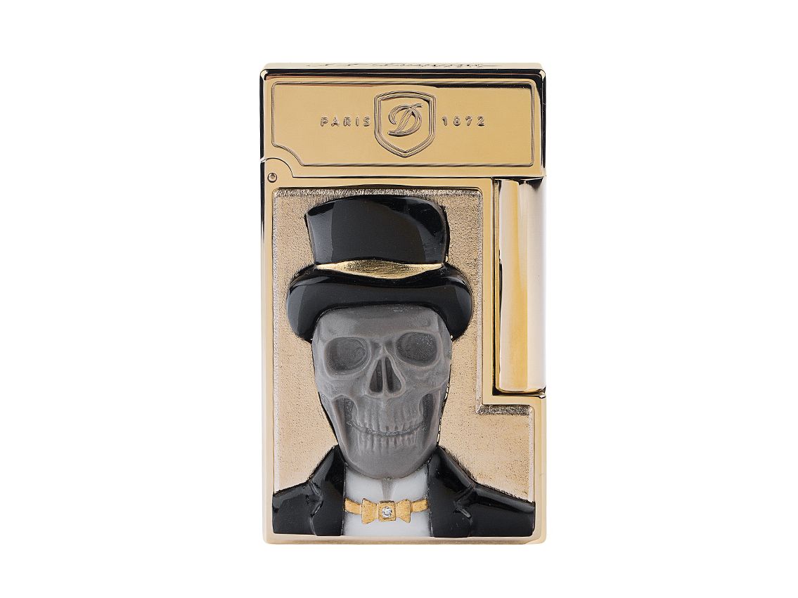 S.T. Dupont Feuerzeug Line 2 Dandy Skull Gelbgold Ref.016645 Box&Pap. Full Set Neu
