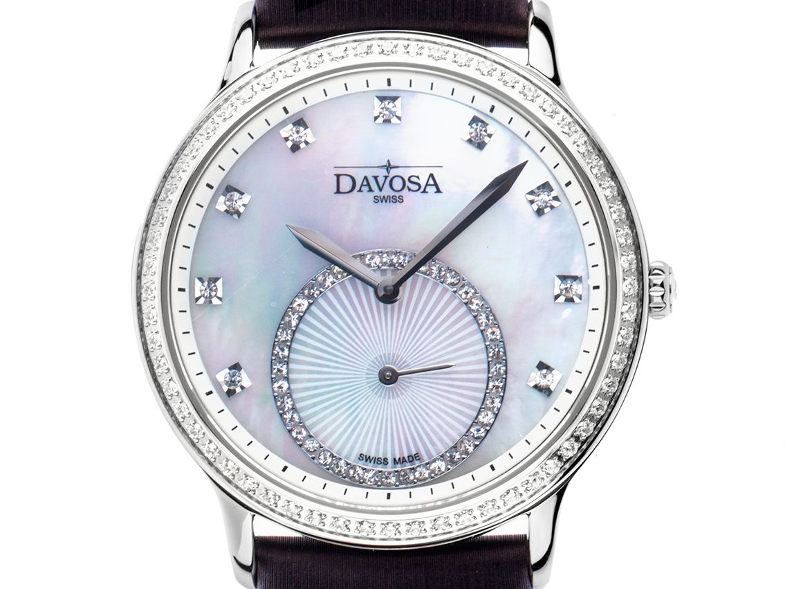 Davosa Audrey Stahl Perlmutt Zirkonia Quarz 38mm Box&Pap Full Set Neu
