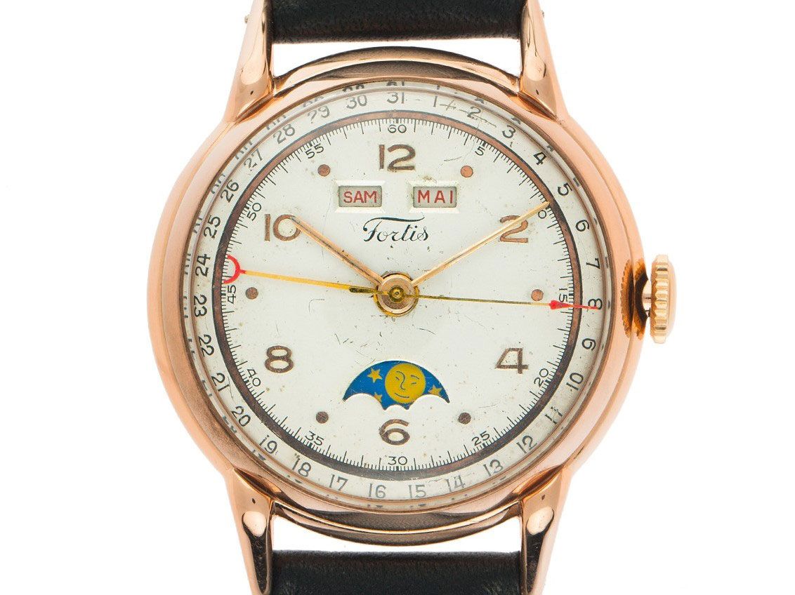 Fortis Vollkalender - rosegold - Bracelet leather - 35,5mm - very 