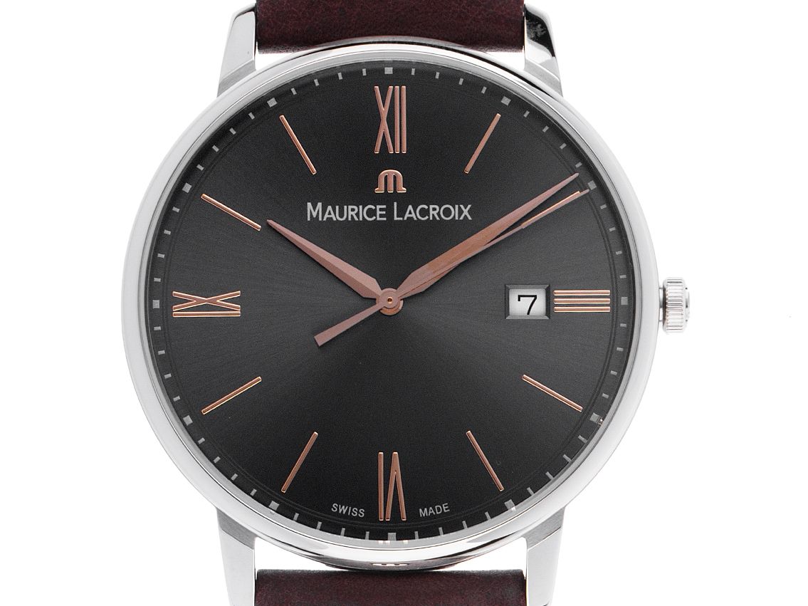 Maurice Lacroix Eliros Date Edelstahl Quarz Armband Leder 40mm Ref. EL1118 Box&Pap. Full Set Neu 