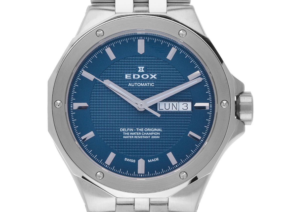 Edox Delfin Day Date Stahl Automatik Armband Stahl 44mm Ref.88005-3M-BUIN Box&Pap. Full Set Neu 