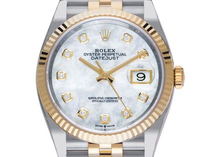 Rolex Datejust Stahl 18kt Gelbgold Diamanten Perlmutt Automatik Armband Jubilé 36mm Ref.126233 Bj.2023 Box&Pap. Full Set Ungetragen 