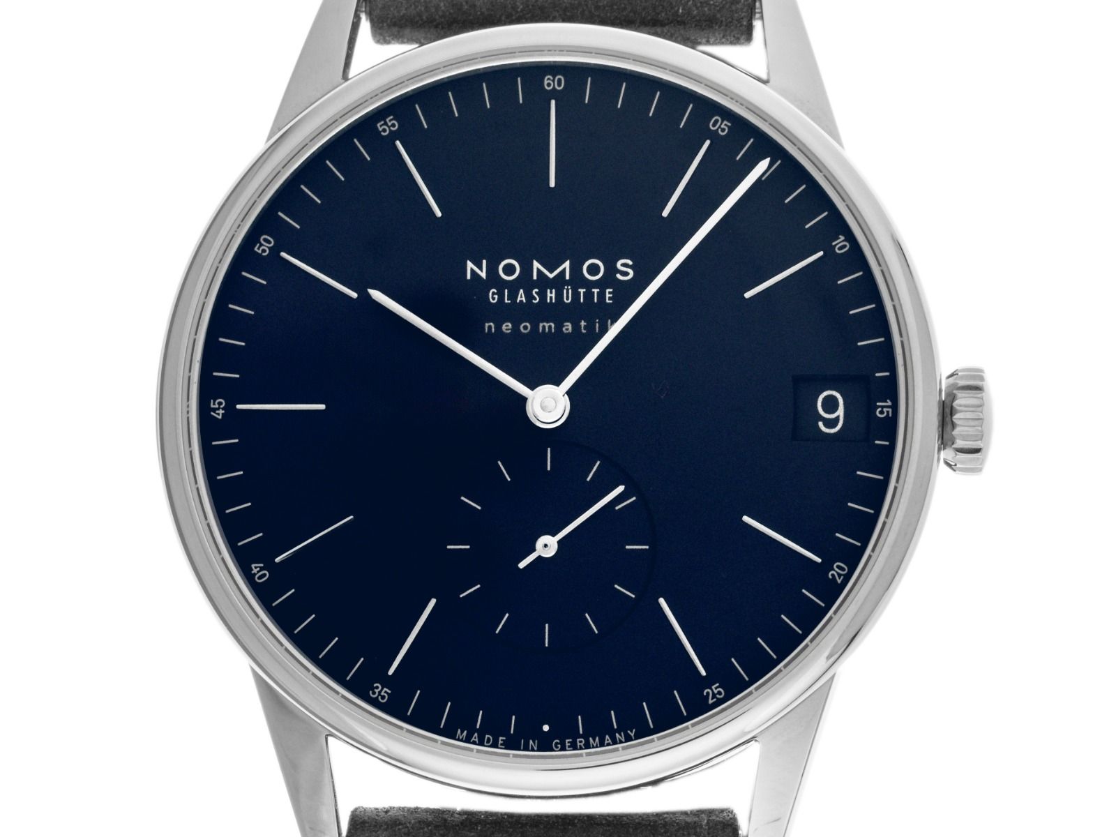 Nomos Glashütte Orion Neomatik Datum Nachtblau Ref.363 Full Set wie Neu