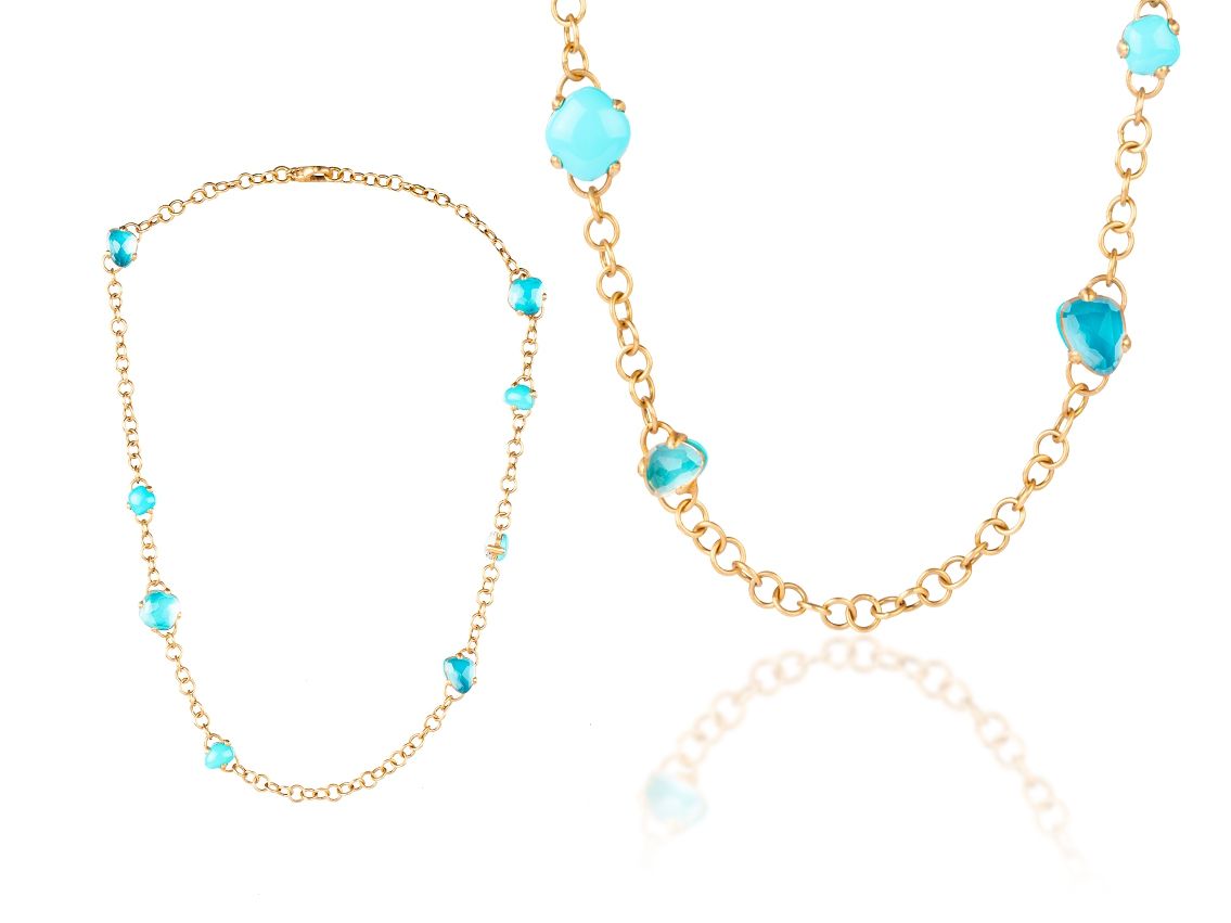 Pomellato Capri Collier 18kt Rosegold Türkis Bergkristall 420mm Handarbeit