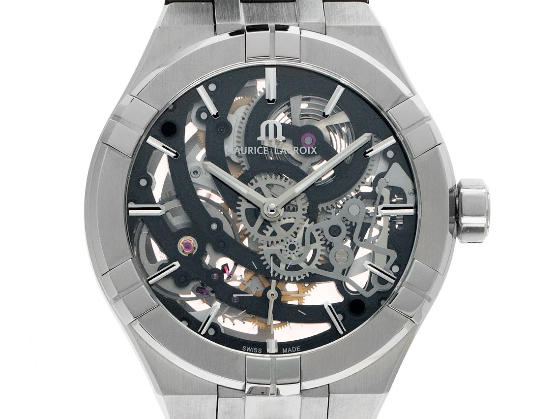 Maurice Lacroix Aikon Skeleton Stahl Automatik Armband Leder 45mm Ref.AI6028 Box&Pap. Full Set Neu