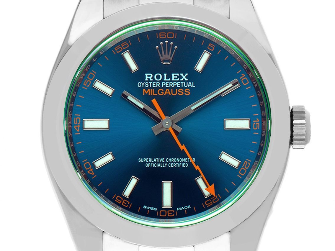 Rolex Milgauss Elektroblau Ref.116400GV Bj.2017 Full Set sehr gut Vintage