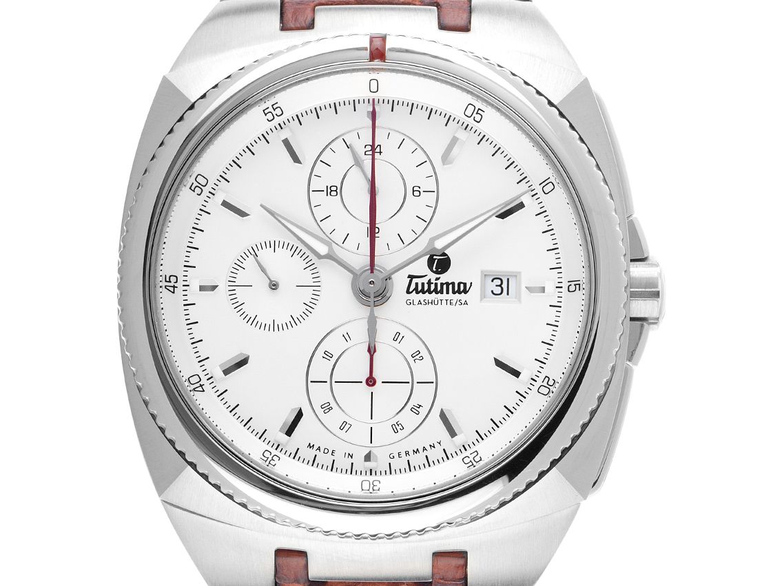Tutima Saxon One Chronograph Stahl Automatik Armband Leder Faltschließe 43mm Ref:6420-02 Box&Pap. Full Set Neu